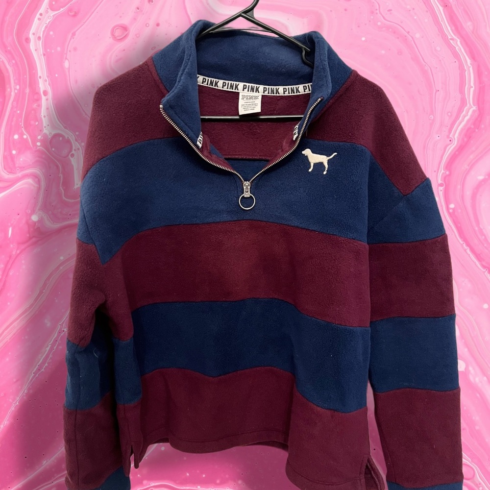 PINK Victoria’s Secret Striped Quarter‎ Zip Pullover Sweatshirt